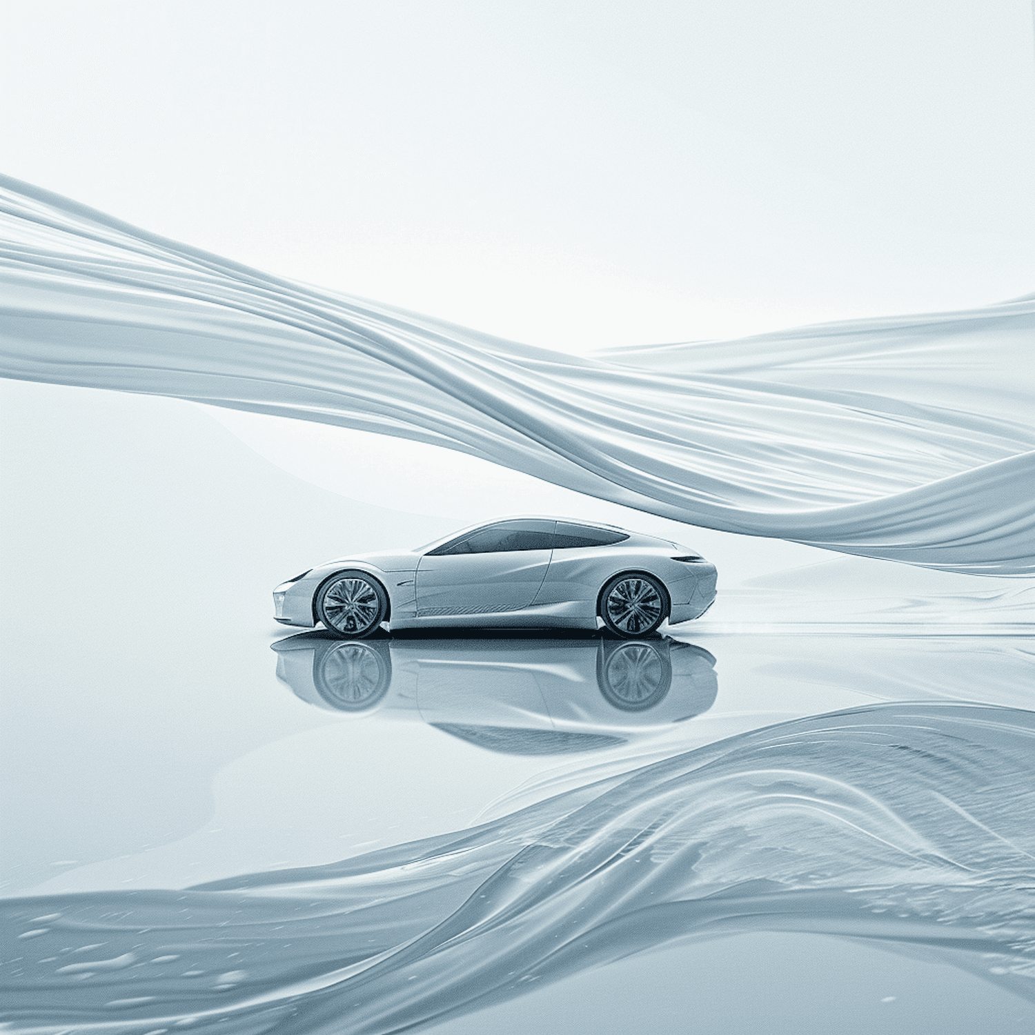 Sport sedan photographed against a flowing, wave-like backdrop